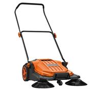 Escoba manual para suelos, de empuje, sin motor, con un ancho de barrido de 650 mm, un contenedor de residuos de 18,9 litros y un mango plegable ajustable, ideal para jardines, caminos, patios y garaj