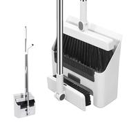 Escoba y Recogedor Plegable, Juego de Cepillo de Barrer con 2 Cabezales, Cabezal Giratorio 180 Grados y Almacenamiento Vertical para Hogar