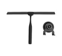 Escobilla de goma de acero inoxidable para ventana de ducha multiusos, resistente, con gancho para limpieza de vidrio del hogar, cocina y baño (Negra)