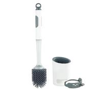 Escobillero para Inodoro con dispensador de detergente, Recargable, con Cabezal de Cepillo de Silicona, Montaje en Pared sin taladrar, diámetro 10,5 x 45 cm, Color Blanco