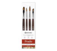 Escoda Acuarela, juego de la serie Prado para acuarela, tamaño 8, 10, 12, 14, 4 pinceles, domesticado sintético, brillante, punta redonda y angular