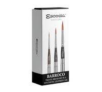 Escoda Barroco Series - Juego de pinceles de viaje para acuarela, con cartera de cuero sintético, 3 cepillos redondos de viaje, fibra sintética dorada Toray