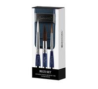 ESCODA Set 3 Pinceles Acuarela - Blue Set Viaje N.6,10,16 Redondo Punta Pelo Sintético Serie Prado Perla Último Estuche Tela Profesional Fabricado a Mano en España.