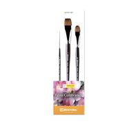 ESCODA Set 3 Pinceles Acuarela - N.2 Redondo Punta Salida Larga, N.3/4", 1" Carrado Pelo Sintético Set #2 Fabio Cembranelli Serie Prado Profesional Fabricado a Mano en España.