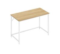 VASAGLE Escritorio, Mesa Oficina Pequeña y Estación Trabajo, Mesa para Teletrabajo, Estudio, Dormitorio, 60 x 120 x 76 cm, Estilo Moderno, Estructura Metal, Roble Natural y Blanco Perla LWD039W70