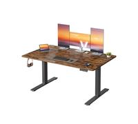 VASAGLE Escritorio Ajustable en Altura, 140 x 80 cm, Puerto USB-C, Estante para Regleta Eléctrica, Recordatorio de Sedentarismo, 3 Botones de Memoria, para Oficina, Marrón Rústico LSD144KD02