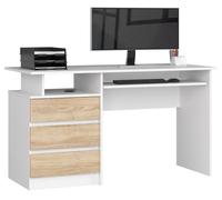 Escritorio akord clp blanco 135 cm 3 cajones frente en color roble sonoma 2 estantes 135x60x77 cm