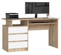 Escritorio akord clp roble sonoma 135 cm 3 cajones frente en color blanco 2 estantes 135x60x77 cm