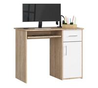 Escritorio akord pin roble sonoma 90 cm escritorio de ordenador 1 puerta 1 cajón blanco mate 3 estantes 90x50x74 cm
