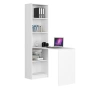 Escritorio akord smart con librería blanco 125 cm frente en color blanco 5 estantes 125x50x180 cm