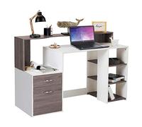 Escritorio Bakaji con cajón y armario, mesa de trabajo, soporte para ordenador, en madera de melamina, muebles de oficina en casa, dormitorio (gris roble)