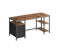VASAGLE Escritorio, Mesa de Ordenador, Mesa de Oficina, con 3 Estantes, 2 Cajones, 60 x 160 x 76 cm, para Oficina, Salón, Estilo Moderno, Marrón Rústico y Negro Mate LWD105K01