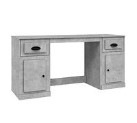 Escritorio con armario gris cemento, madera contrachapada, 154,5 x 50 x | Madera contrachapada resistente, amplio contenedor, tablero de exposición, fijación de pared incluida