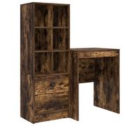 Escritorio con cajón con estante 2 pcs Roble ahumado
