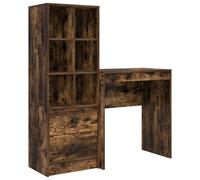 Escritorio con cajón con estante 2 pcs Roble ahumado