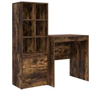 Escritorio con cajón con estante 2 pcs Roble ahumado