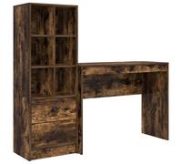 Escritorio con cajón con estante 2 pcs Roble ahumado