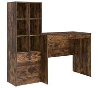 Escritorio con cajón con estante 2 pcs Roble ahumado
