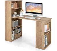 Escritorio con estantería de COSTWAY, mesa de ordenador con 6 estantes, mesa para PC con estante a la derecha o a la izquierda, escritorio de oficina, 122 x 56 x 122 cm, color natural
