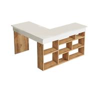 Escritorio con estantes de almacenamiento decorado en madera de pino y blanco l180 cm