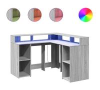 Escritorio Con Led Madera Ingeniería Gris Sonoma 130x130x91cm Vidaxl