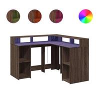 Escritorio Con Led Madera Ingeniería Marrón Roble 130x130x91 Cm Vidaxl