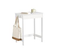 SoBuy FWT43-W, Mesa de Escritorio, Mesa de Ordenador con un Cajón y 2 Percheros Blanco ES