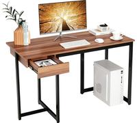 Escritorio COSTWAY con cajón, mesa de ordenador de 120x55x75 cm, pequeña, mesa de oficina, escritorio, mesa para ordenador, mesa de trabajo, estructura de metal, acabado en nogal