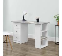 Escritorio de 120x50x72 cm. Mesa de oficina con cajones. Blanco/gris claro. Estantería, mesa para ordenador. [en.casa]