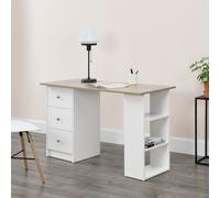 Escritorio de 120x50x72 cm. Mesa de oficina con cajones. Blanco/roble. Estantería, mesa para ordenador. [en.casa]