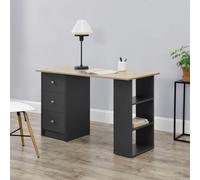 Escritorio de 120x50x72 cm. Mesa de oficina con cajones, color gris oscuro/madera. Estantería, mesa para ordenador. [en.casa]
