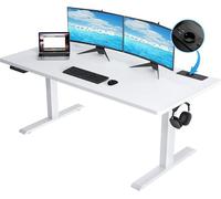 Escritorio de altura ajustable de 140x60 cm con puerto USB y ganchos, mesa de ordenador eléctrica, escritorio de pie, escritorio elevable, color blanco