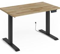 Escritorio de altura ajustable, eléctrico, modelo BIM NATURAL DESK 2S, con dimensiones de 120x65 cm, estructura negra y tablero en roble natural