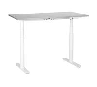 Escritorio De Altura Regulable Eléctrico Diseño Moderno Patas Redondas 120 X 72 Cm Tablero Gris Soporte De Acero Blanco Destinas