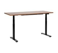 Escritorio De Altura Regulable Eléctrico Diseño Moderno Patas Redondas 160 X 72 Cm Tablero Madera Oscura Soporte De Acero Negro Destinas