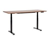 Escritorio De Altura Regulable Eléctrico Diseño Moderno Patas Redondas 180 X 80 Cm Tablero Madera Oscura Soporte De Acero Negro Destinas