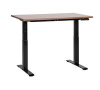 Escritorio De Altura Regulable Eléctrico Oficina Moderna Patas Cuadradas 120 X 72 Cm Tablero Madera Oscura Soporte De Acero Negro Destines
