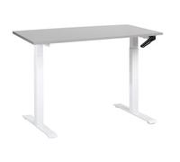 Escritorio De Altura Regulable Manualmente Oficina Moderna Patas Cuadradas 120 X 72 Cm Tablero Gris Soporte De Acero Blanco Destines