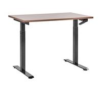 Escritorio De Altura Regulable Manualmente Oficina Moderna Patas Cuadradas 120 X 72 Cm Tablero Madera Oscura Soporte De Acero Negro Destines