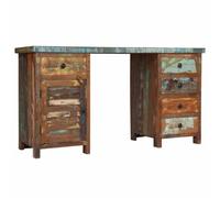 Escritorio de columna de madera maciza de recuperación, 140 x 50 x 77 cm | Madera recuperada curada, 5 cajones y armario, tablero extraíble, fácil montaje, acabado pulido y lacado
