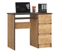 Escritorio de computadora akord a6 roble craft 90 cm derecho 3 cajones color roble craft mate 1 estante 90x50x77 cm