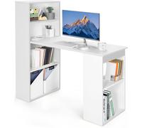 Escritorio de COSTWAY con estantería y 6 compartimentos, mesa de ordenador con estante a la derecha o a la izquierda, escritorio de oficina de 122x56x122 cm