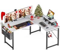Escritorio de esquina para gaming Unyqoos®, forma en L, 146 x 120 x 76 cm, blanco. Escritorio de gaming compacto con soporte para monitor y ganchos. Fabricado en MDF de alta calidad (P2) con estructur