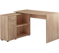 Escritorio de esquina WOHNLING con estantería, acabado Sonoma, 120 x 75,5 x 106,5 cm. Escritorio moderno para oficina, mesa para ordenador, escritorio para despacho, escritorio de esquina, ideal para