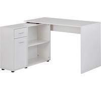 Escritorio de esquina WOHNLING con estantería, color blanco, 120 x 75,5 x 106,5 cm. Escritorio moderno para oficina, mesa para ordenador, escritorio para despacho, escritorio de esquina, ideal para tr