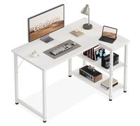Escritorio de gaming en forma de L, blanco, con superficie de 100x70 cm, estructura de metal y tablero de aglomerado. Ideal para trabajar desde casa y jugar