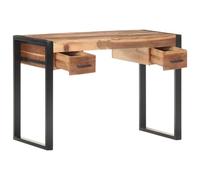 Escritorio de madera maciza 110 x 50 x 76 cm con cajones | Mesa ordenador vintage, estructura acero, dos cajones, acabado lacado, diseño único