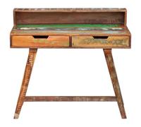 Escritorio de madera maciza cada, multicolor, 100 x 45 x 90 cm | Madera recuperada, dos cajones, acabado pulido y lacado, estilo retro, mesa de trabajo, multicolor