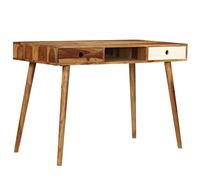 Escritorio de madera maciza de acacia, 110 x 55 x 76 cm, con 3 | Madera tropical, vetas únicas, patas curvadas, acabado lacado, fácil montaje