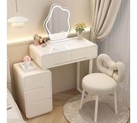 Escritorio de maquillaje 3 en 1 con luces LED y taburete, tocador de fácil montaje para dormitorio, elegante juego de tocador blanco para niñas y mujeres, 4 cajones de almacenamiento